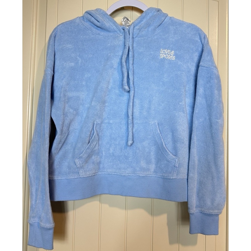 Love & Sports Terry Cloth hooded cropped relaxed fit pullover athletic sz XS